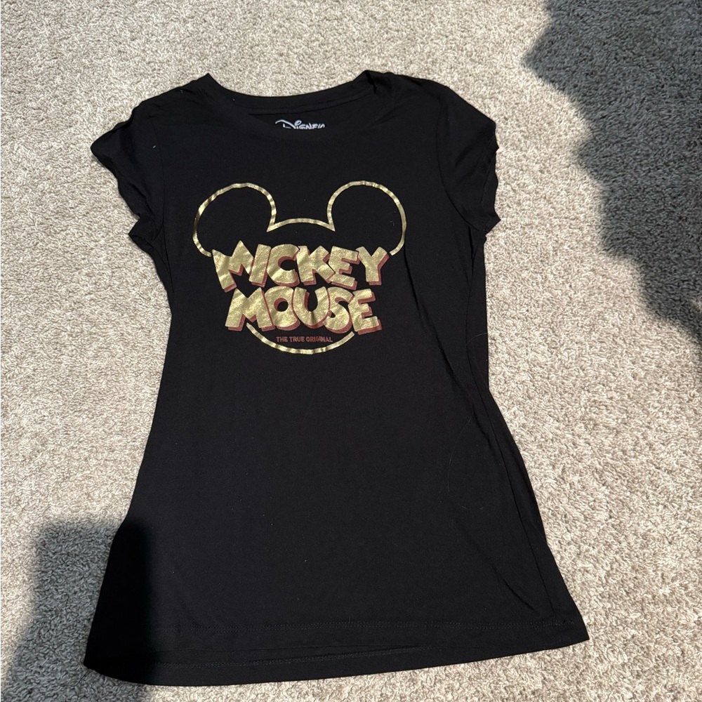 Disney Black Tee with Gold Mickey Mouse Design